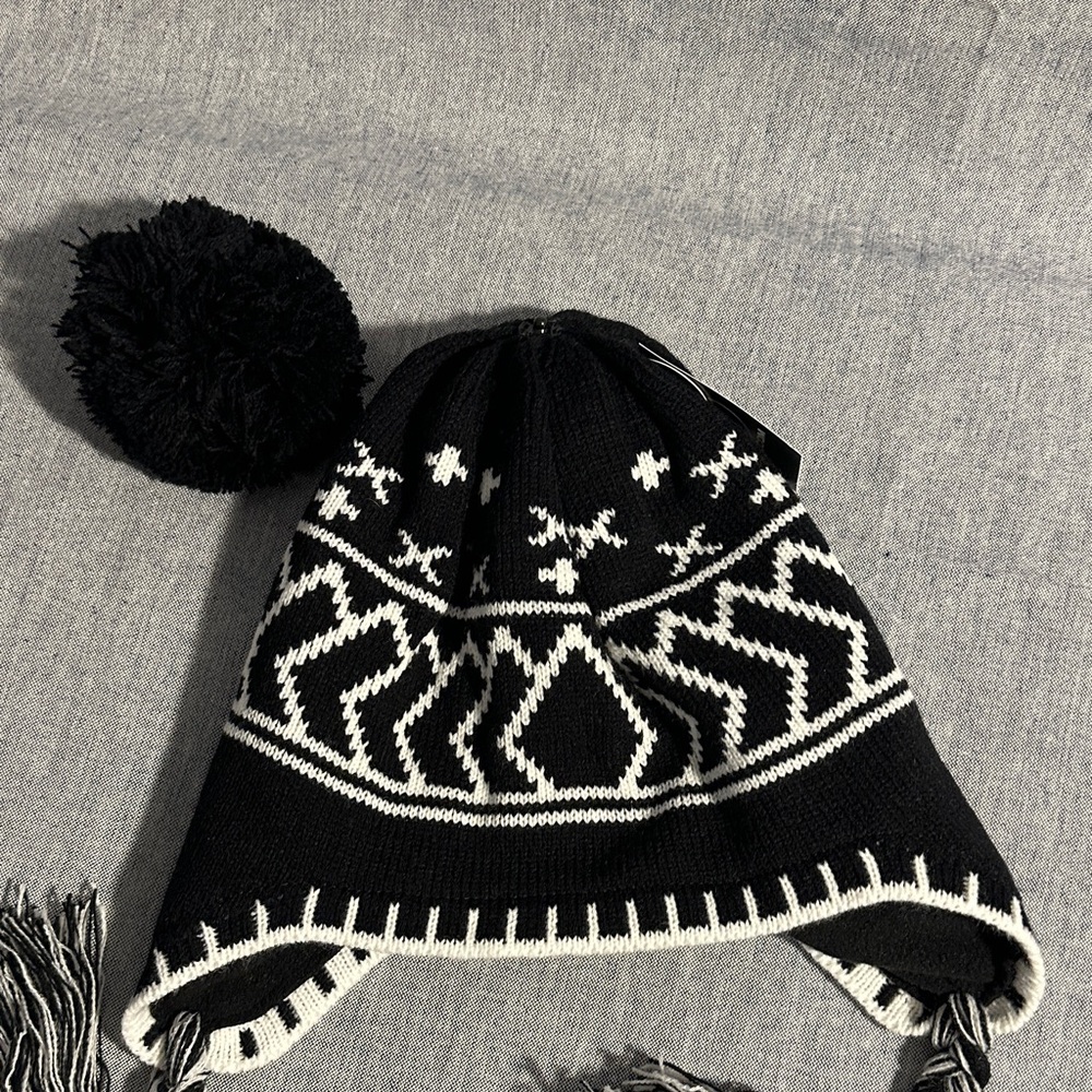 Volcom Black & White Pom Pom Earflap Beanie - Picture 12 of 14